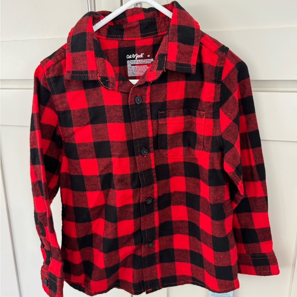 NWT Cat and Jack Long Sleeve Checkered Flannel Shirt